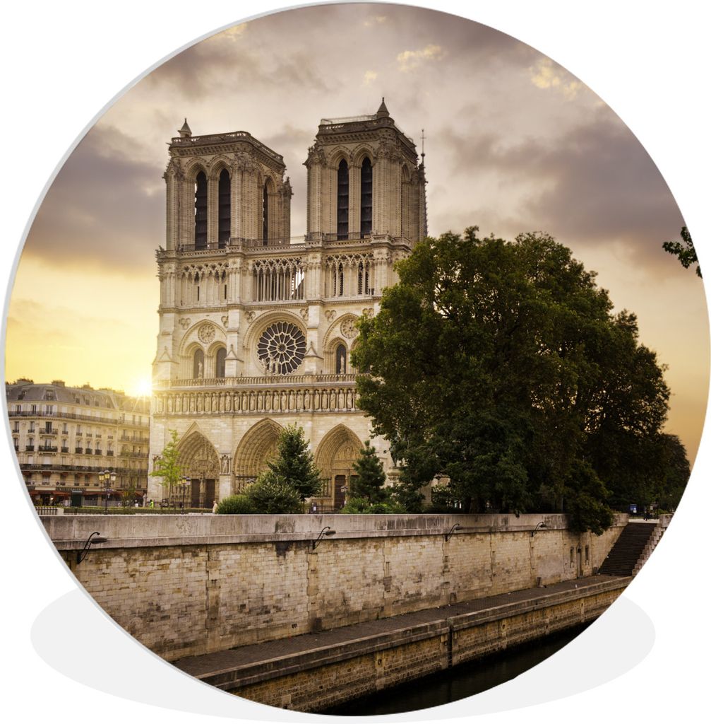 MuchoWow Rundes Wandbild - Runde Bilder Sonnenaufgang bei Notre Dame in Paris Ø 30 cm Kreis Wanddekoration Kunststoff - Wandkreis - Wandschmuck ...