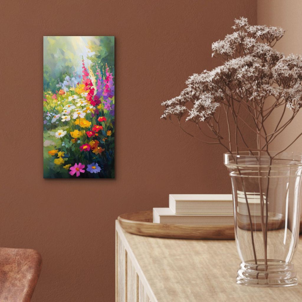 MuchoWow Wanddekoration Metall Metallbild Wandkunst 20x40 cm Sommergarten - Atmosphärisch - Blumen MuchoWow Aluminium Gemälde - Aluminium Gemäldes