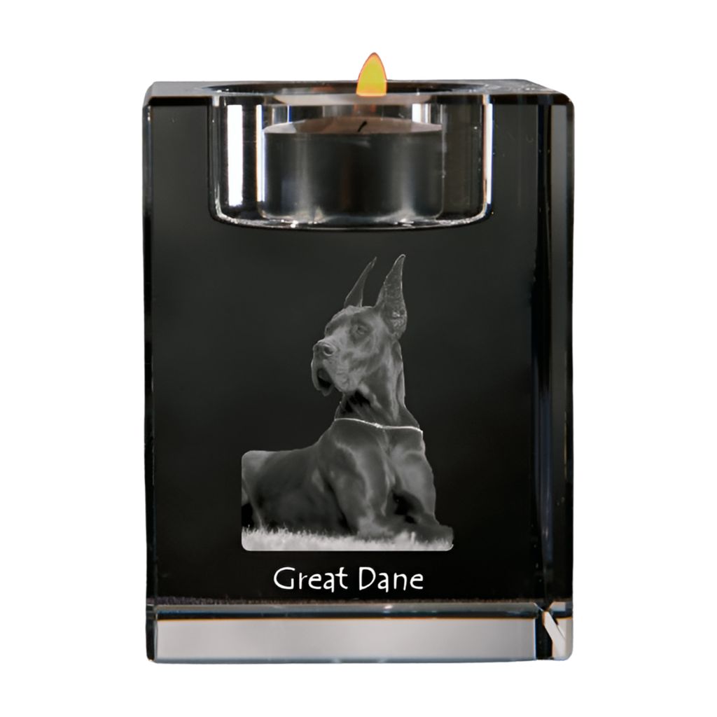 Deutsche Dogge, Ulmer Dogge, Große Dogge I - Kerzenhalter mit Hundefoto, Teelichthalter aus Kristall, personalisiertes Geschenk der Marke Art-Dog