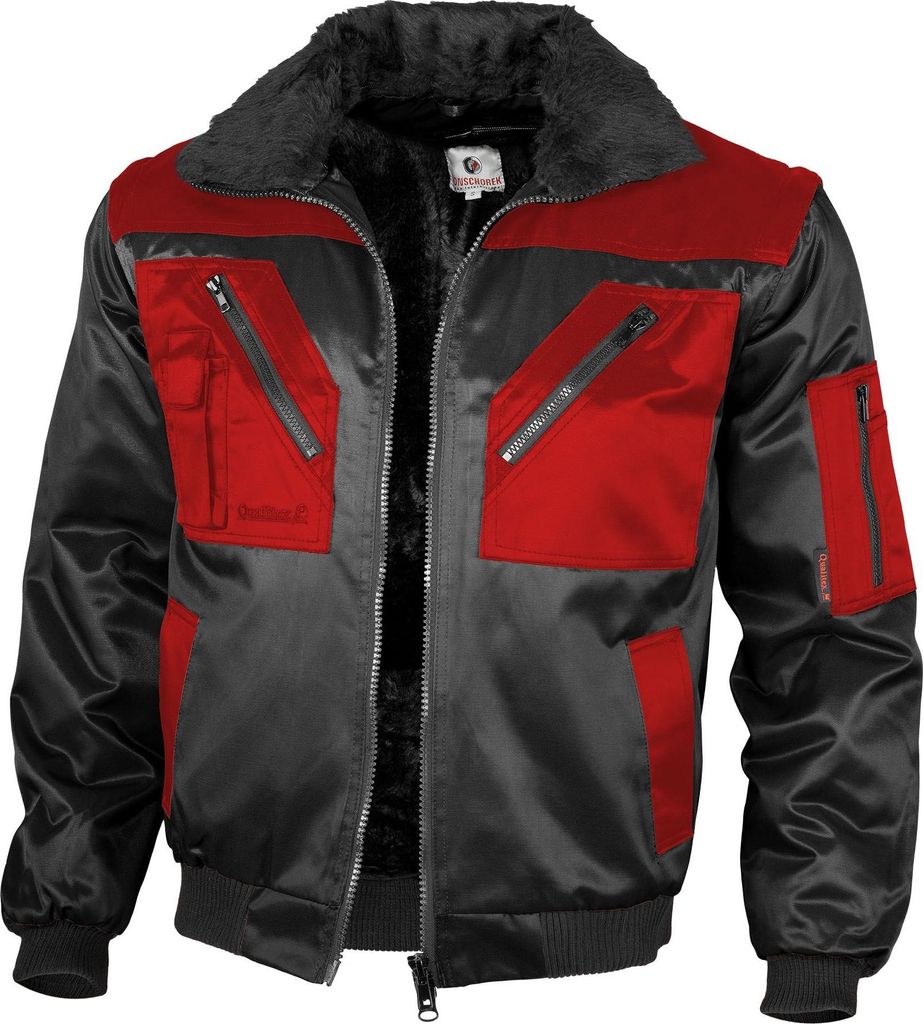Qualitex Pilotenjacke - modische 4-in-1 Arbeitsjacke aus Mischgewebe - ideale Übergangsjacke - in Farbe: schwarz/rot - Herren: 4XL - Damen: 60