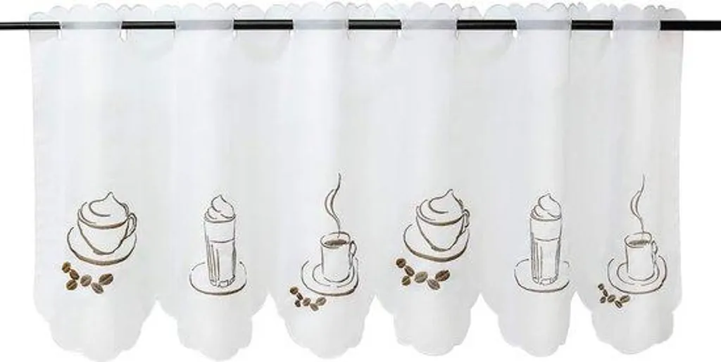 Voilage blanc anti-regard cuisine motifs café - 30 x 120 cm léger