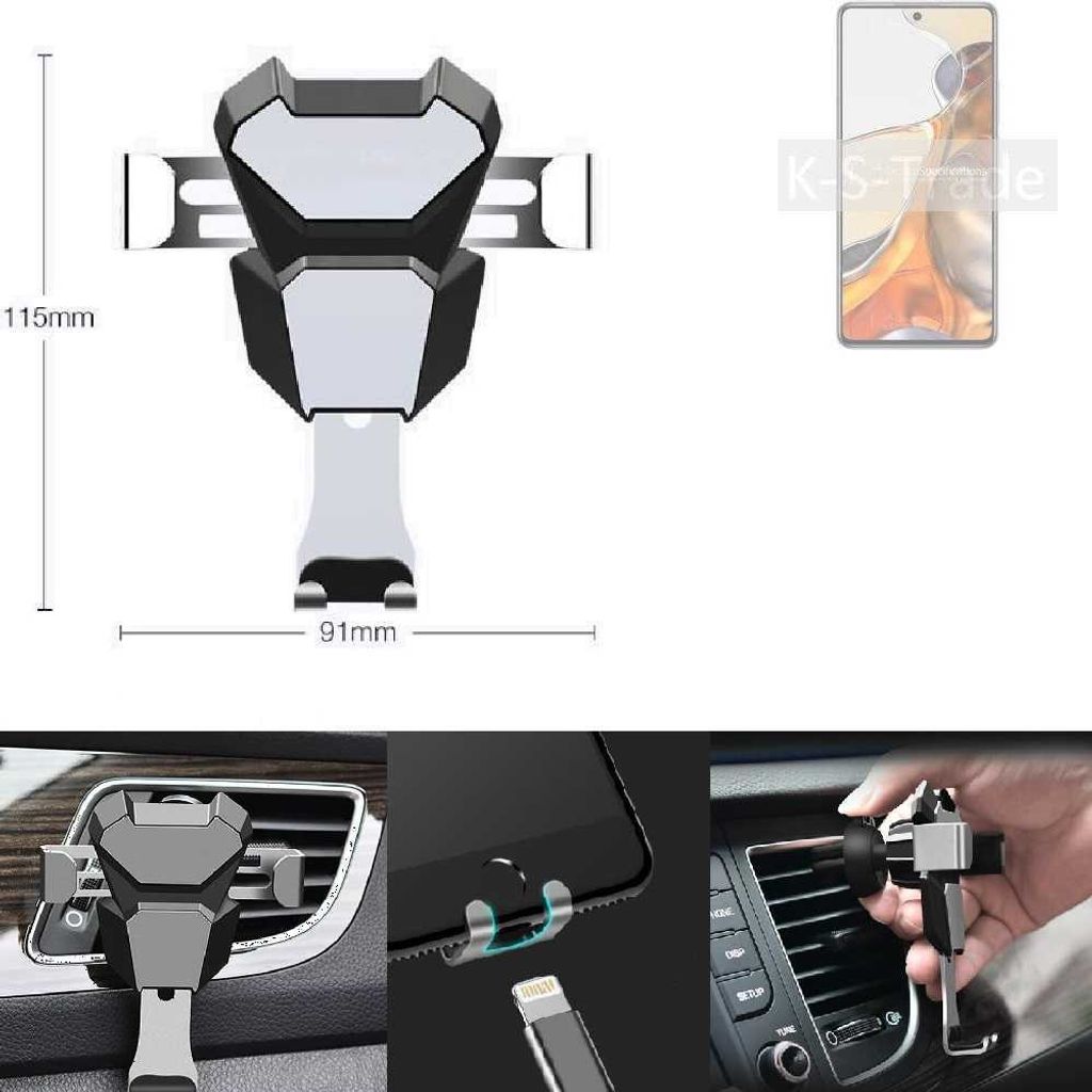 K-S-Trade Lüftungshalterung kompatibel mit Xiaomi 11T Pro kompakte Handy-Halterung Lüftungsschlitz Lüftungsgitter Autohalterung KFZ Auto-Halterung