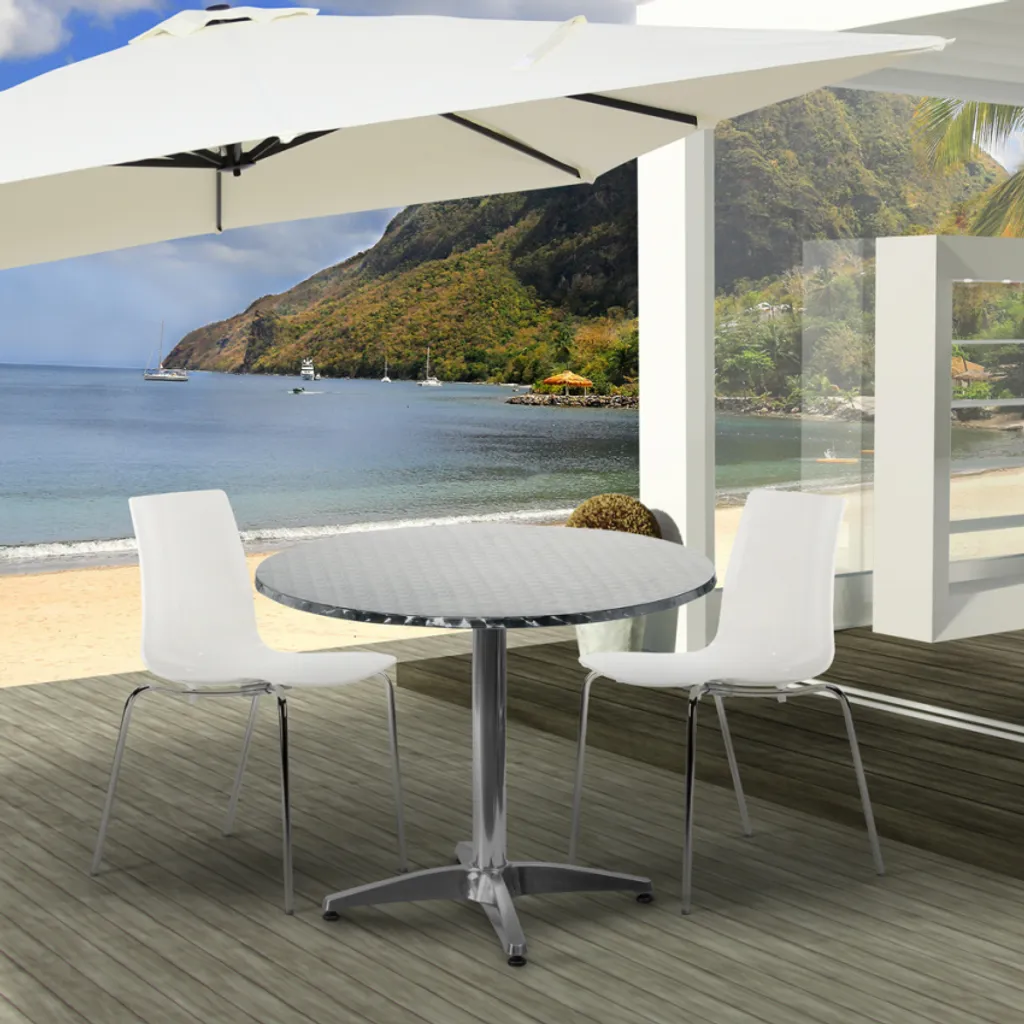 Table ronde 70cm et 2 chaises en acier Remos finition transparente