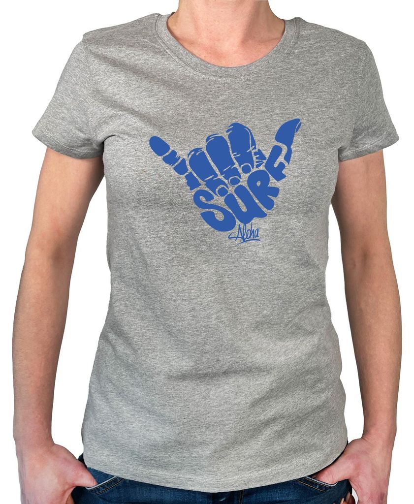Huuraa Damen T-Shirt Hang Loose Surf Aloha XS Sport Grey Bio Baumwolle Fairtrade Damenshirt Geschenkidee