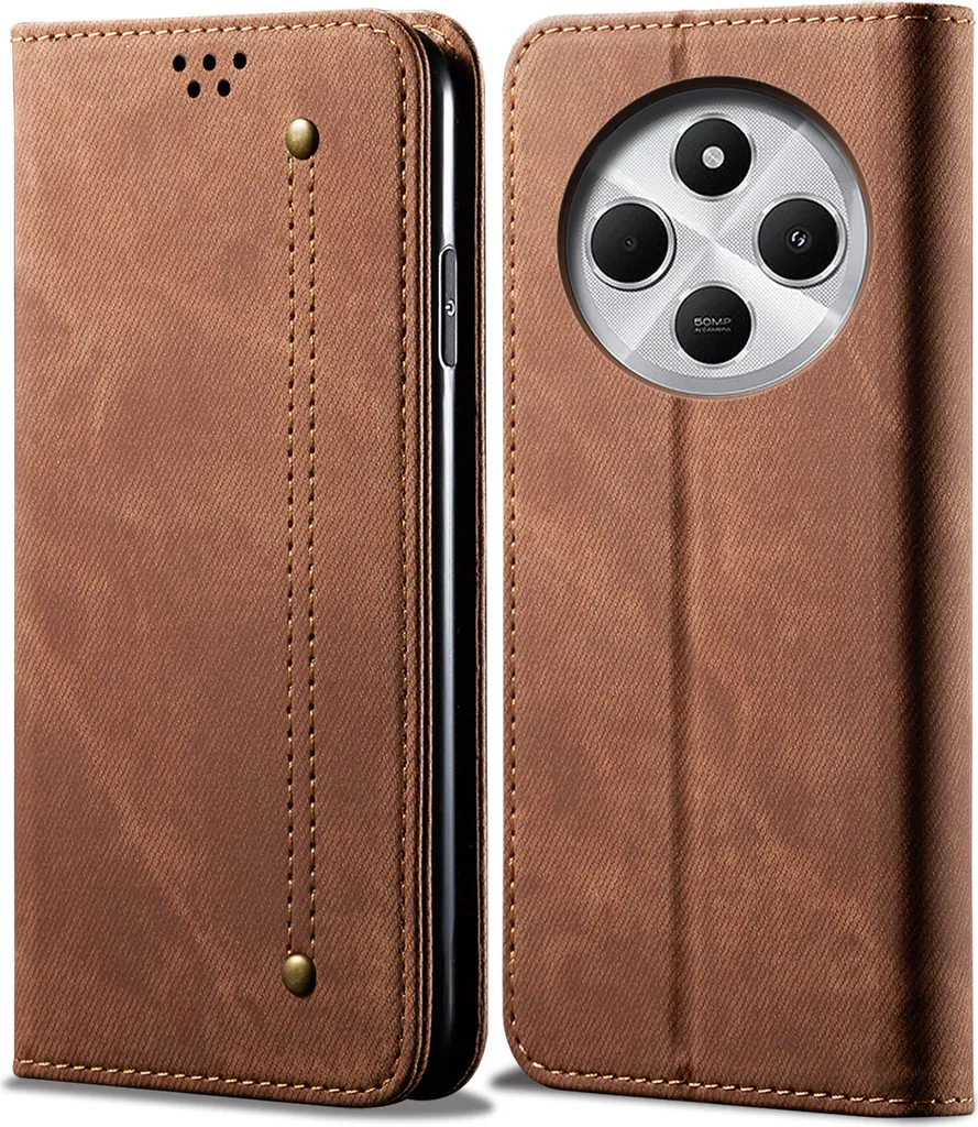 Offerta Custodia Xiaomi Redmi 14C Portafoglio Pelle Marrone Calamita