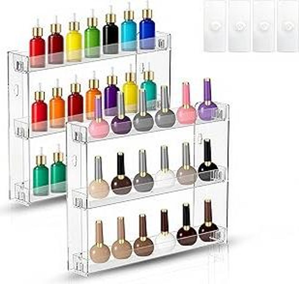 Tutamaz Transparentes 3-Stufiges, 2Pcs Acryl-Wandregal für Nagellack Regal Wandregal Organizer Display Nagellackständer Kosmetik für UV Nagellac...