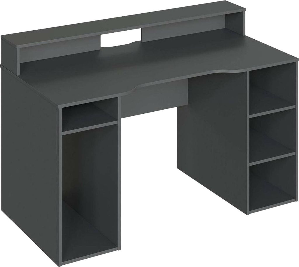 Schreibtisch Dlucum, Moderner Schreibtisch von Gaming, Studiertisch für PC und CD-Halter, Studiertisch mit Regalen, 136x67h88 cm, Anthrazit