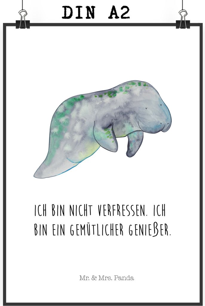 Mr. & Mrs. Panda Bild Seekuh Chillen DIN A2 - Weiß - Geschenk, Kunstdruck, Süßigkeiten, drucke, wanddeko, Meer, Zucker, Abnehmen, Essen, typogra...