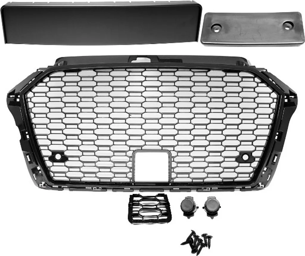 Calandre sport noire en nid d'abeille avec support plaque Audi A3 8V