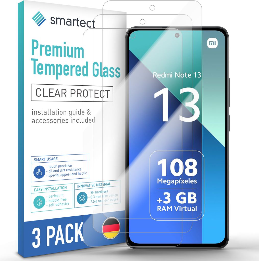 3x Schutzglas Panzerfolie für Xiaomi Redmi Note 13 4G Displayschutz Hartglas