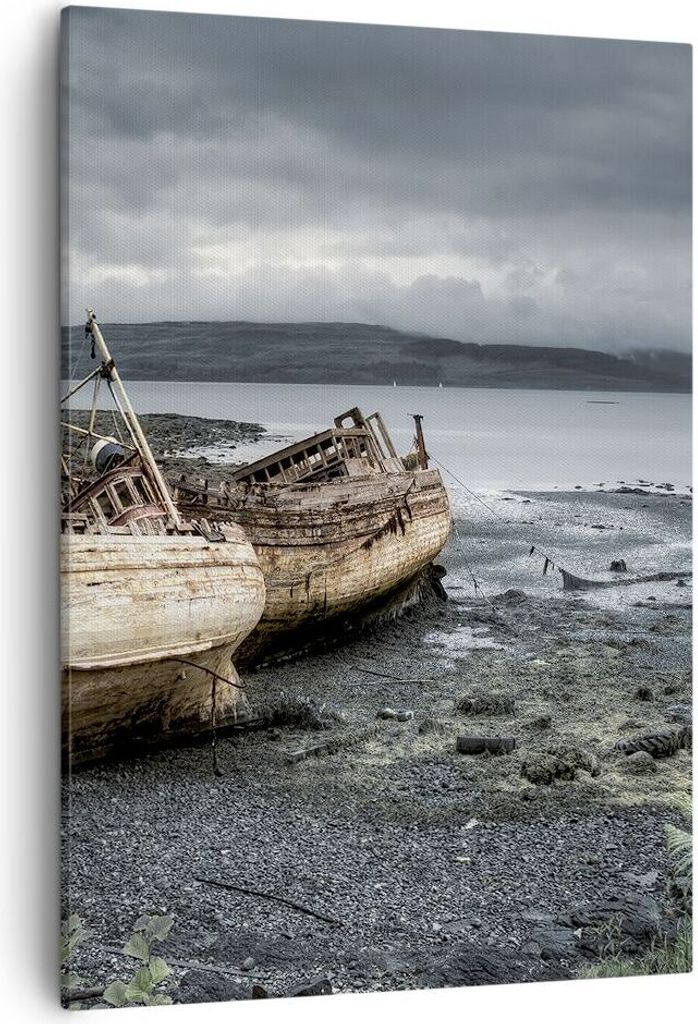 Bild auf Leinwand - Leinwandbild - Einteilig - Boot Wrack Ufer - 50x70cm - Wand Bild - Wanddeko - Wandbilder - Leinwanddruck - Kunstdruck - Wanddek...