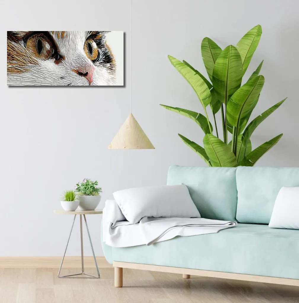 Image Chat Cousu Format Panoramique 70x30 cm - Finition Textile Haute