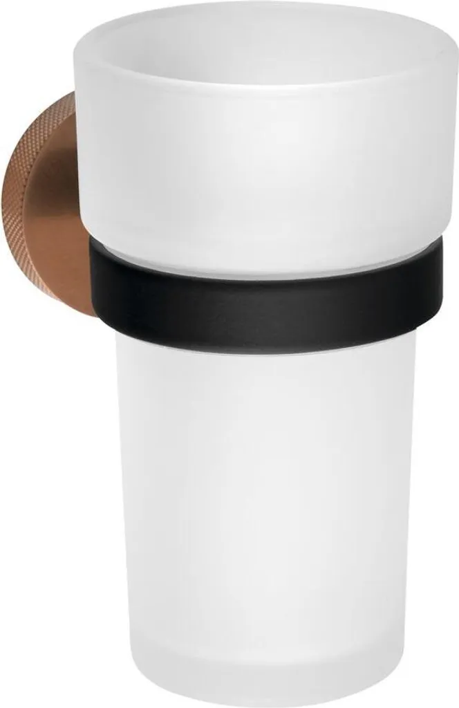Gobelet de salle de bain LARISSA, verre dépoli noir et cuivre mat 10cm