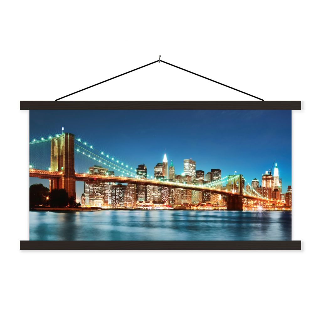 MuchoWow Textilposter New York - Brücke - Architektur - Brooklyn - Licht 60x30 cm mit schwarzem Rahmen - Textilien