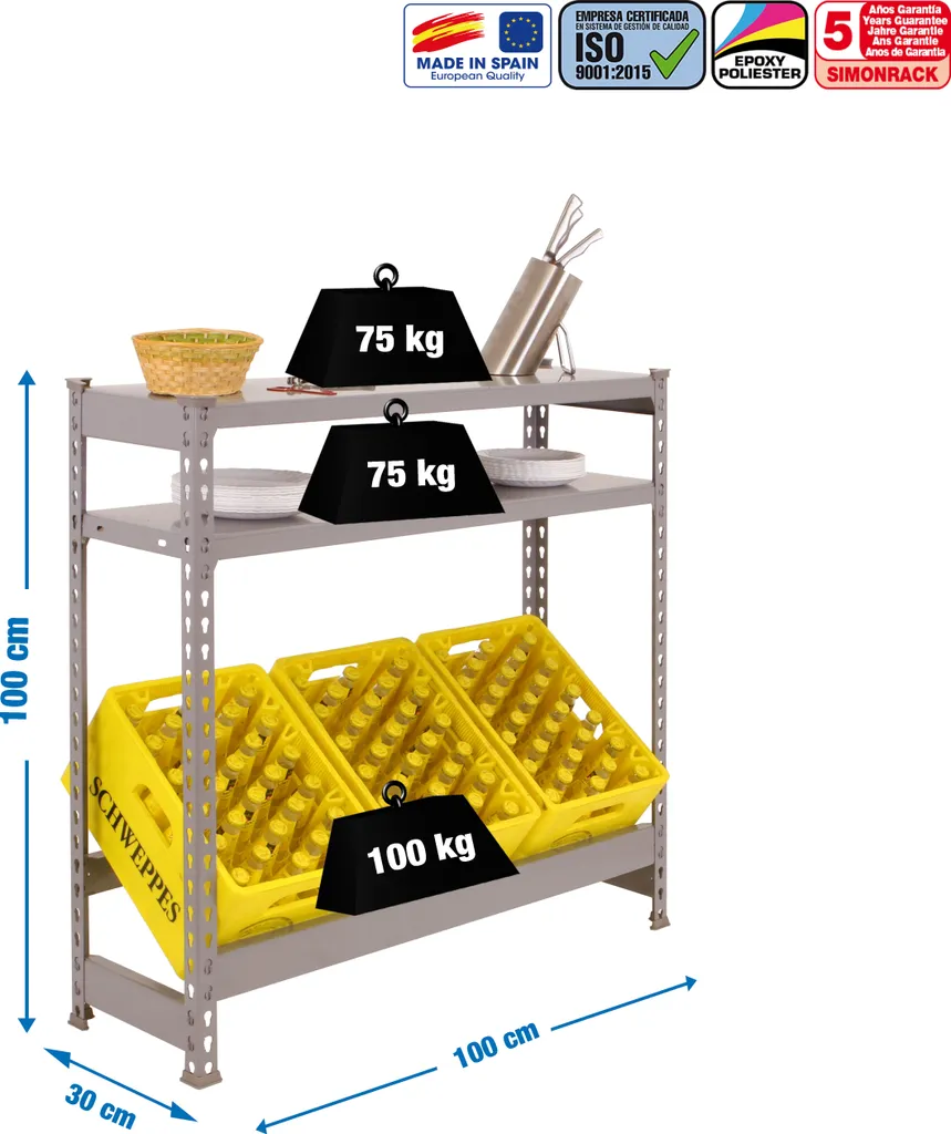 Étagère anti-encombrement pour caisses de boissons et packs d'eau