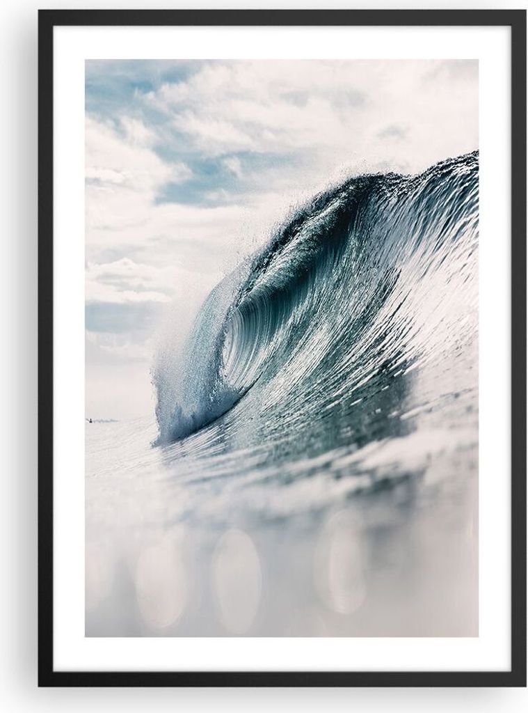 Gerahmtes Poster - Schwarzer Rahmen - Welle Meer Ozean - 50x70 cm - Wand Bild - Wanddeko - Wandbilder - Kunstposter - Wandposter - Bilderrahmen - B...
