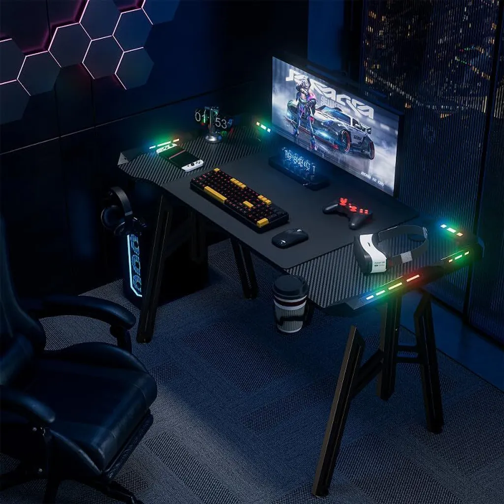 Bureau Gaming Informatique LED 120 cm Table pour Setup PC JOIEYOU