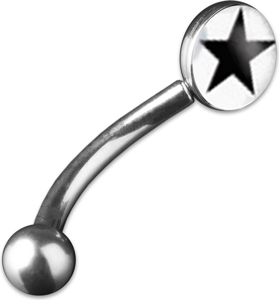 viva-adorno 1 Stück Piercing Banane Augenbrauenpiercing Logo Dome Rückseite flach 316L Chirurgenstahl 20 Motive Z378, S2 Stern schwarz
