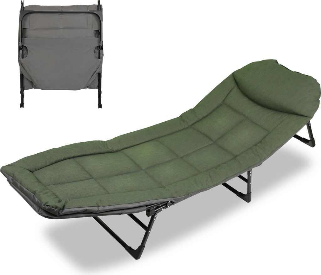 Clanmacy Karpfenliege faltbar Bedchair Komfortable Campingliege 195x65x32cm Maximale Tragfähigkeit 150kg dunkelgrün