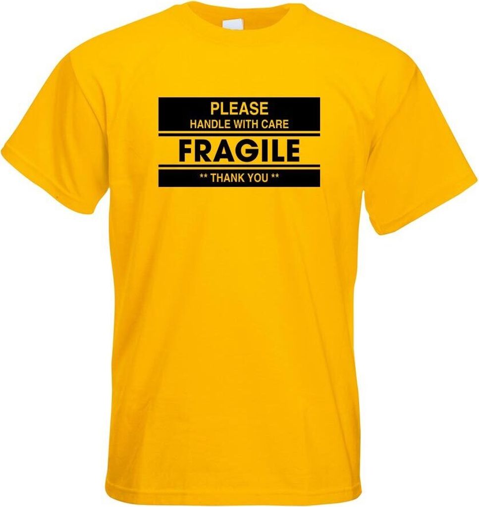Kiwistar - T-Shirt - gelb - Fragile - Please Handle Motiv Bedruckt Funshirt Design Print - mit Motiv Bedruckt - Funshirt Design - Sport - Freizeit ...
