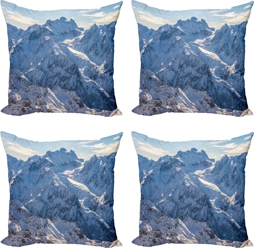 ABAKUHAUS Berg Kissenbezug Set (4 Stück), Wilde Untrodden Natur, Moderner Doppelseitiger Digitaldruck, 45 cm x 45 cm, Weiß und blau