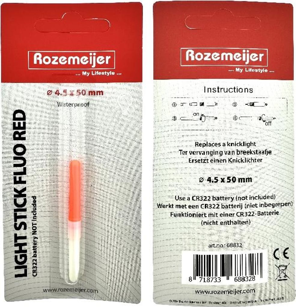 Rozemeijer Light Stick Fluo Red size 4.5x50mm 1st. (ex. CR322 battery)