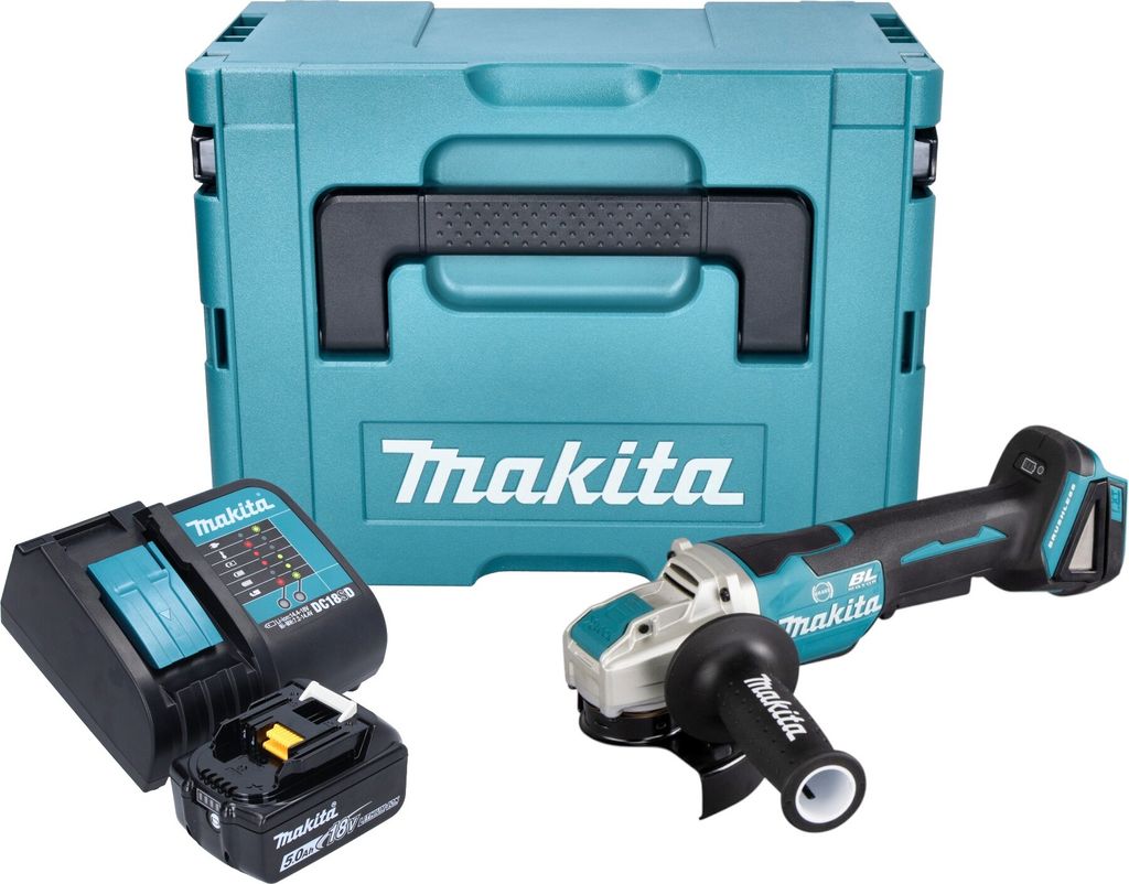 Makita DGA 520 ST1JX1 Akku Winkelschleifer 18 V 125 mm X-LOCK Brushless + 1x Akku 5,0 Ah + Ladegerät + Makpac