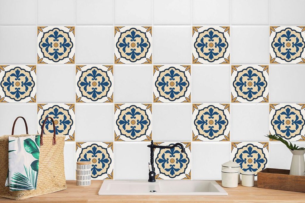 24 Stück Laminierter Fliesenaufkleber Wandtattoo Aufkleber Bad Küche Orientalische Nachbildung 20 x 20 cm