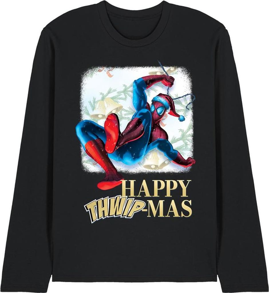 Spider-Man - "Happy Thwipmas Christmas" T-Shirt für Herren/Damen Uni, Langärmlig TV26343 (S) (Schwarz)