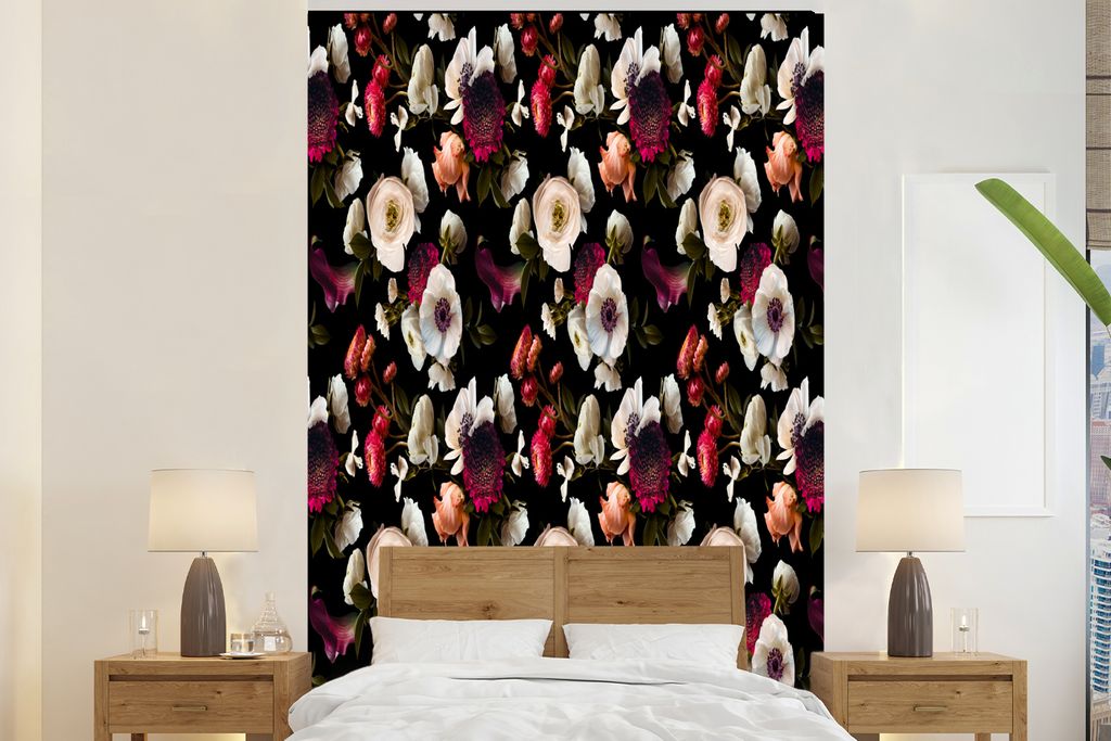 MuchoWow Fototapete für Wohnzimmer oder Schlafzimmer Wandtapete Vinyl Motivtapete Blumen - Anemone - Collage - Farbe - 170x260 cm - Wohnzimmerta...