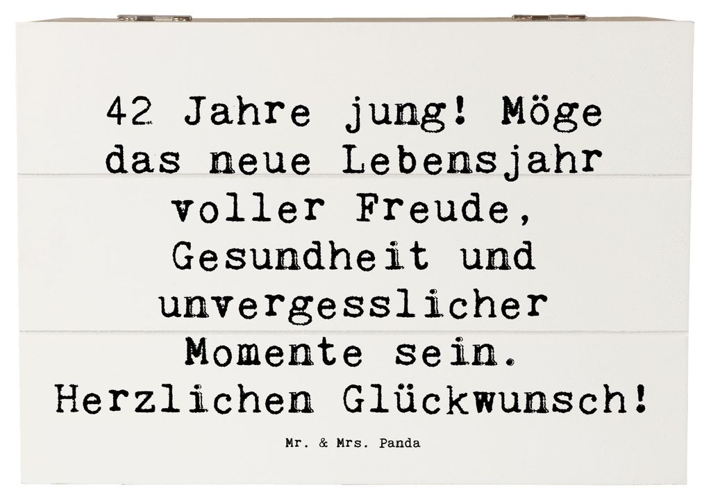 Mr. & Mrs. Panda Holzkiste Spruch 42. Geburtstag Freude 22 x 15 cm - Weiß - Geschenk, Holztruhe, Meilenstein, Kiste, durchdachte Geschenke, Box, H...