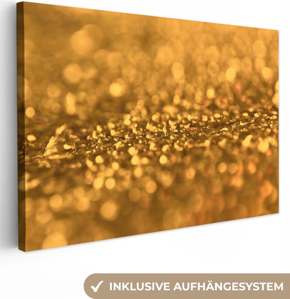 OneMillionCanvasses - Leinwandbilder - 150x100 cm, Gold - Wassertropfen - Abstrakt - Luxe, Wandbilder Kunstdruck Wanddekoration