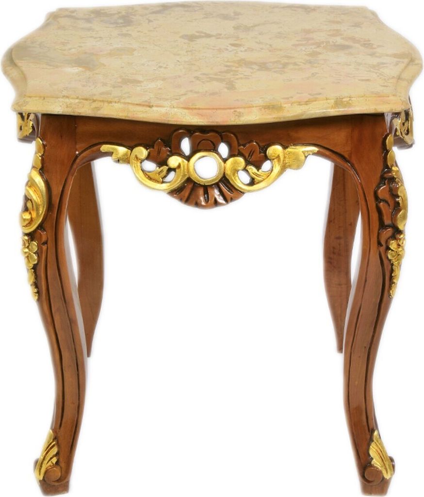 Casa Padrino Barock Beistelltisch Mahagoni mit cremefarbener Marmorplatte 55 x 55 cm x H 55 cm