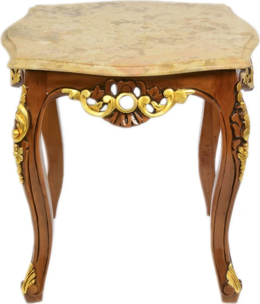 Table d'appoint baroque Casa Padrino en acajou et marbre crème 55cm