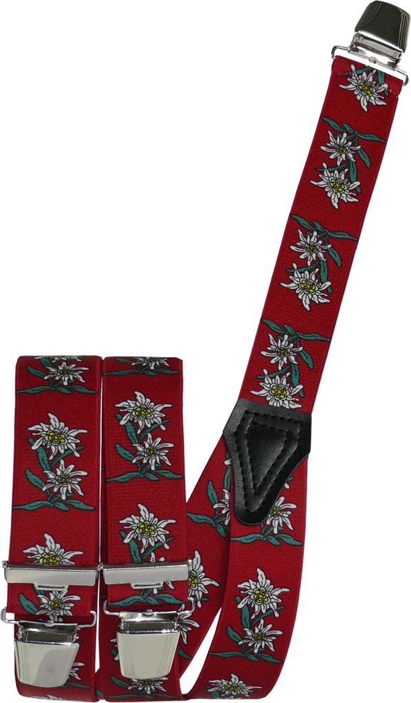 Hosenträger mit Edelweiss in 5 Farben mit 3 Clipsen