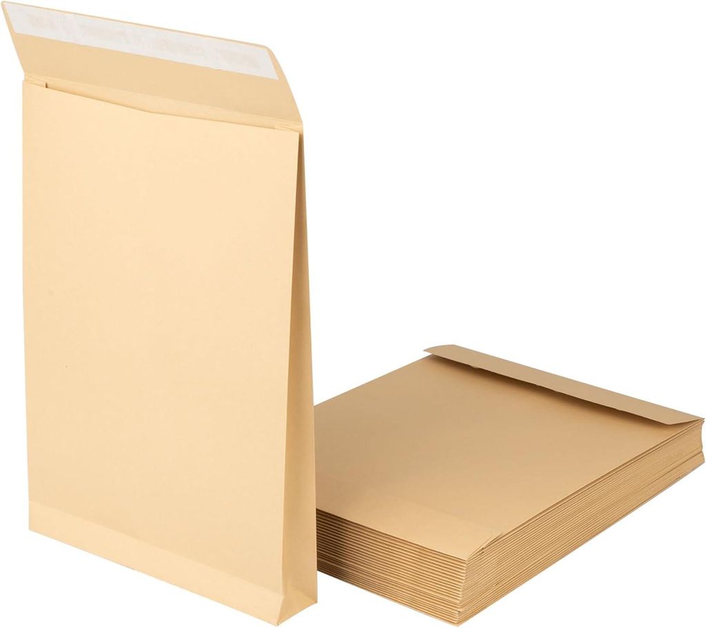 25 Stück - C4 Faltentasche mit 3,8 cm Bodenfalte - 150 g/m² Materialstärke - Haftklebestreifen - Versandkuvert - Verpackung - braune Versandtasche