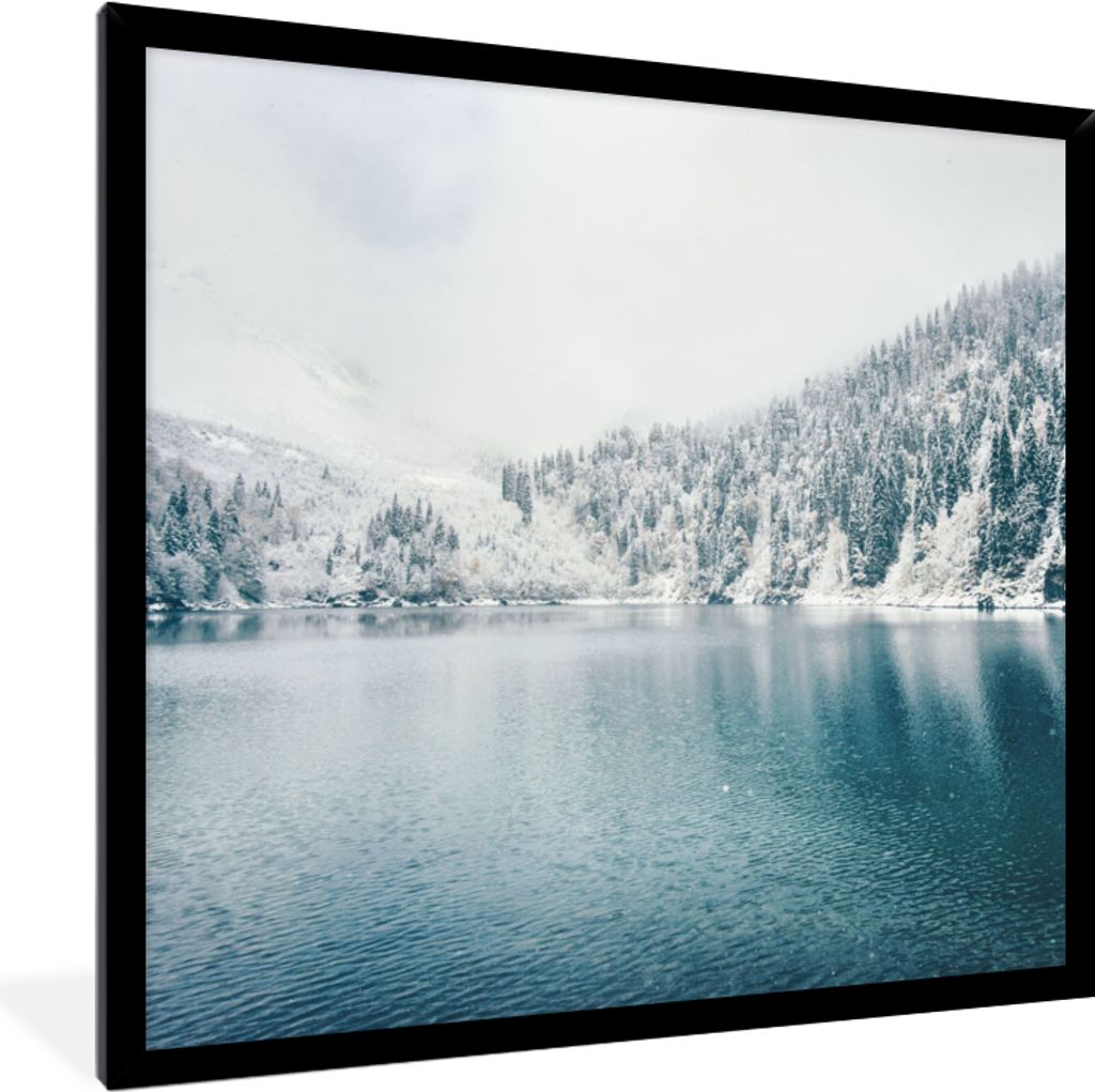 MuchoWow Gerahmtes Poster Winter - Wasser - Schnee 40x40 cm - Poster mit Schwarzem Bilderrahmen Wandposter Rahmen Foto Bilder - Mit Rahmen - Wand...