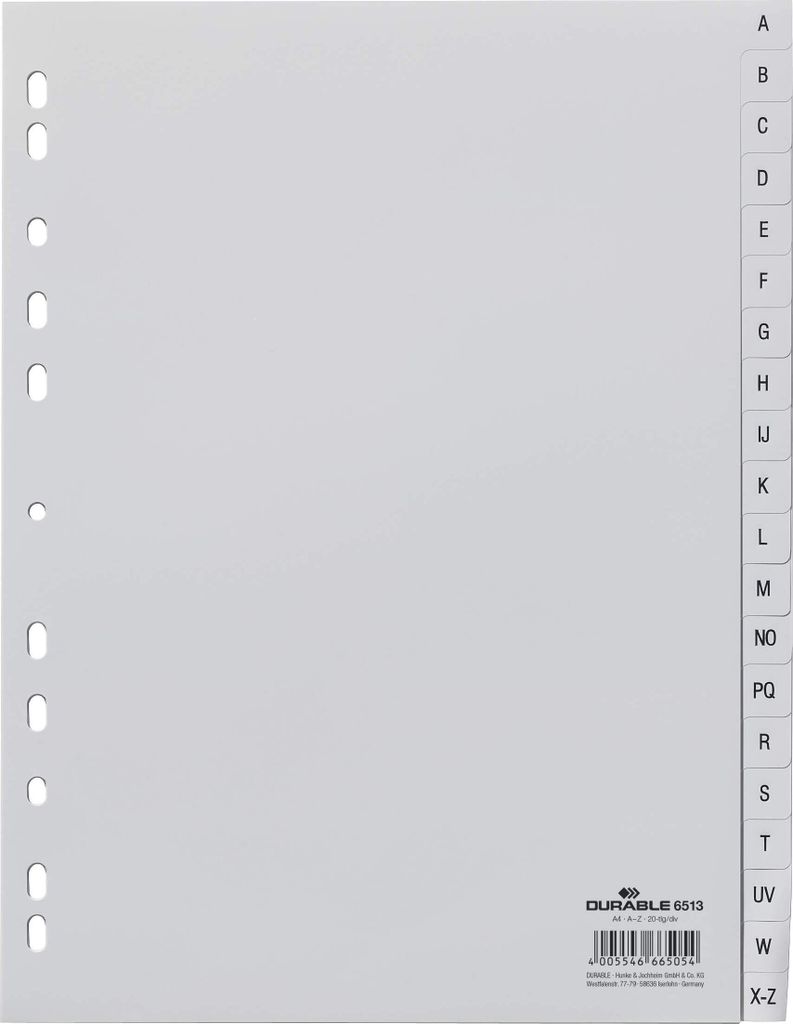DURABLE Register A4 20-tlg. A-Z Int. geprägt PP, 651310 Produktbild 