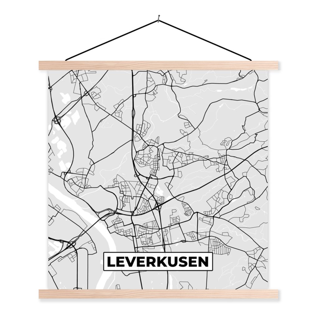 MuchoWow Textilposter Deutschland - Karte - Stadtplan - Leverkusen 40x40 cm mit holzfarbenen Rahmen - Posterleiste