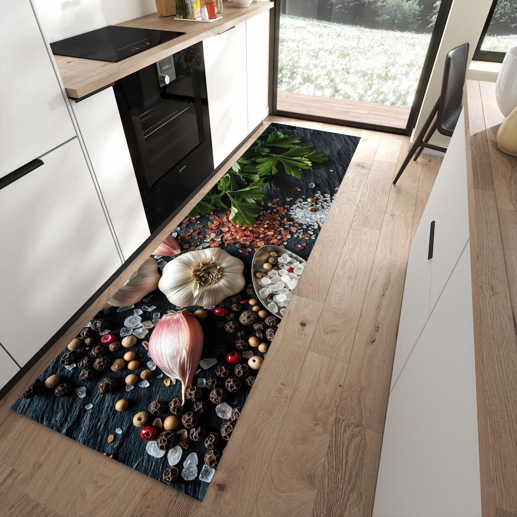Küchenteppich 80x280cm rutschfest & abwischbar PVC Läufer - Küchenzutaten