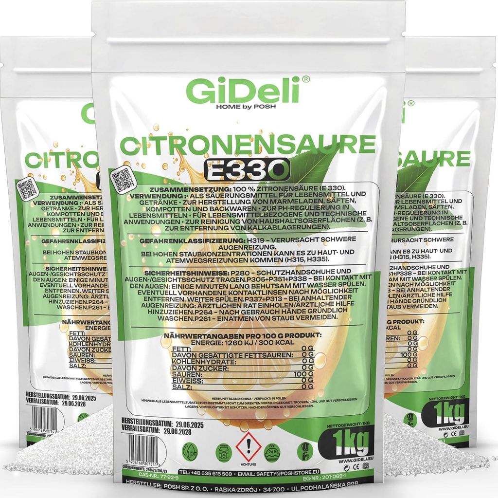 Acide citrique 3 kg, détartrant, qualité alimentaire, E330, Image du produit 