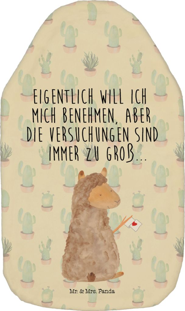 Mr. & Mrs. Panda Wärmflasche Alpaka Fahne - Kaktus Grün - Geschenk, Alpakas, Flauschige, Liebe, Wärmekissen, Lama, Wärmflaschen, Lamas, mit Bez...
