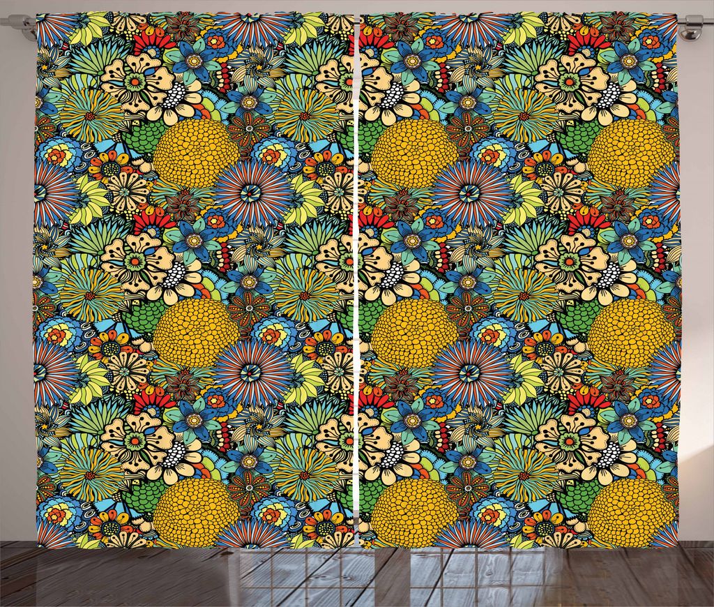 ABAKUHAUS Garten Rustikaler Vorhang, Skurril Florist Doodle, Wohnzimmer Universalband Gardinen mit Schlaufen und Haken, 280 x 245 cm, Mehrfarbig