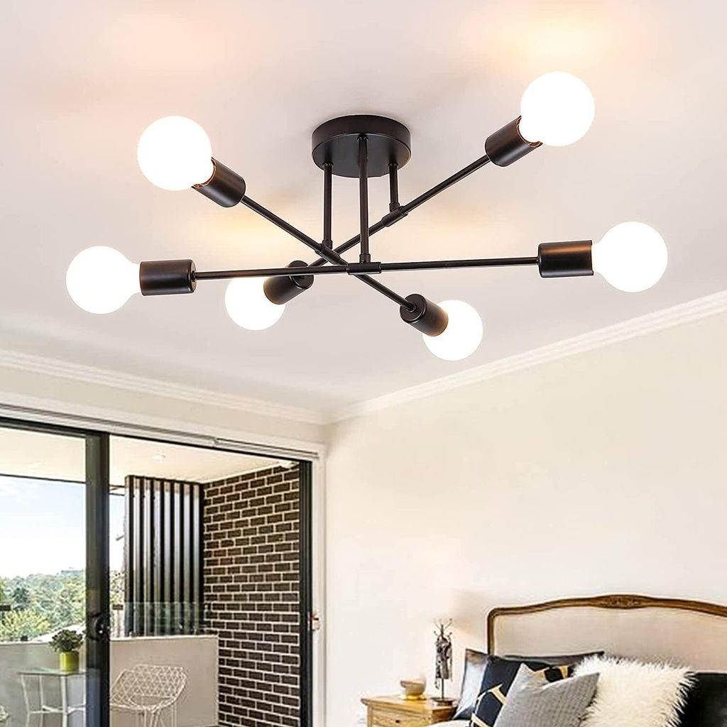 Depuley Deckenleuchte Vintage 6 Flammig Schwarz, Industrial Modern Kronleuchter, Retro Schwenkbar, E27 Fassung, ohne Leuchtmittel  Aluminium  für Esszimmer Wohnzimmer Schlafzimmer Kinderzimmer