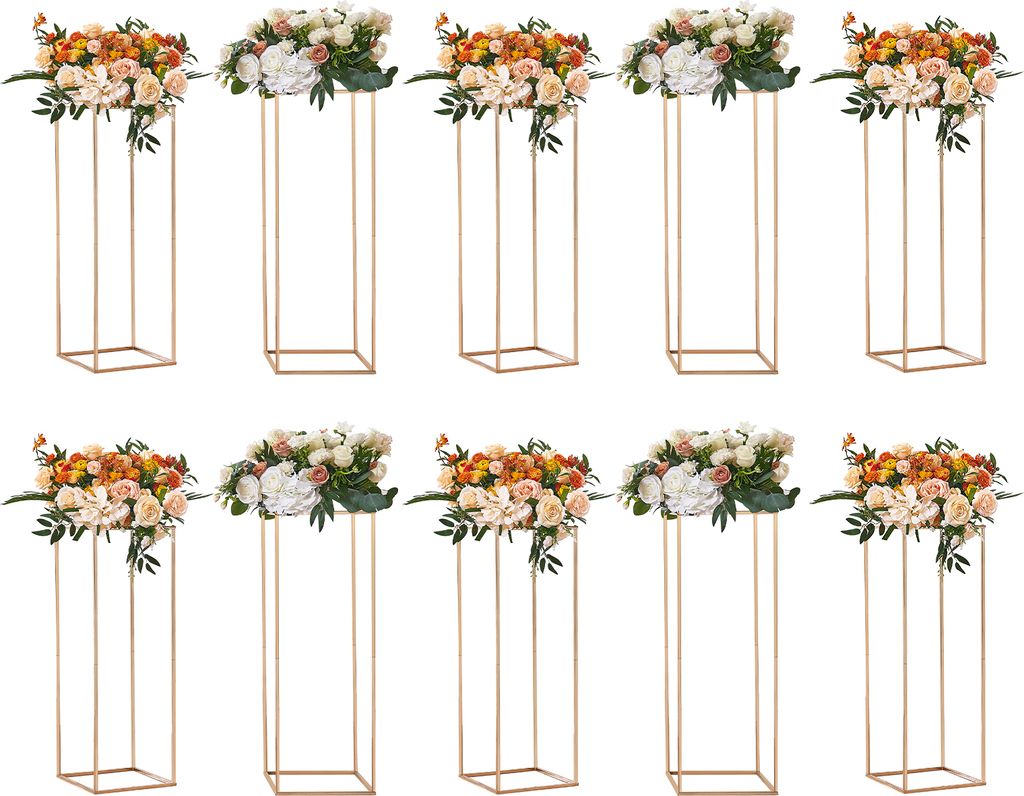 SucceBuy 10 Stück 31,5 Zoll/80 cm eleganter Blumenständer für Hochzeiten, Acryllaminat und Metallvase, goldenes geometrisches Tafelaufsatz-Präs...