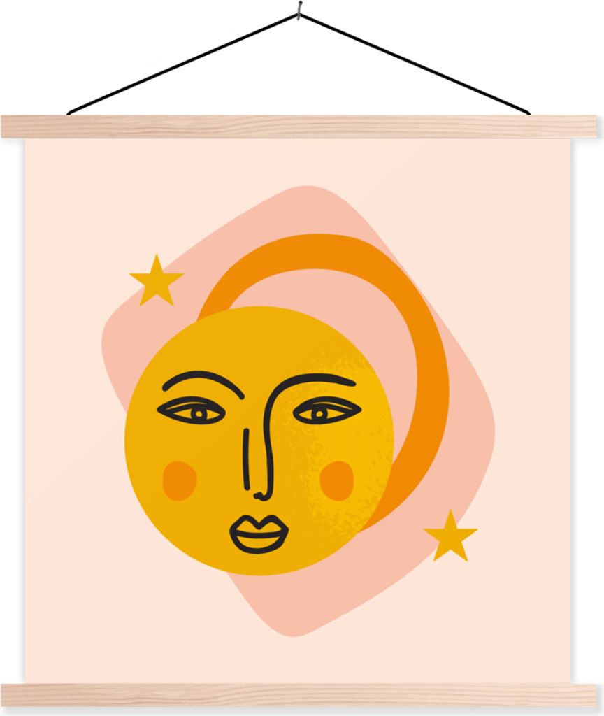 MuchoWow Textilposter Sonne - Rosa - Sommer 60x60 cm mit holzfarbenen Rahmen - Wanddekoration