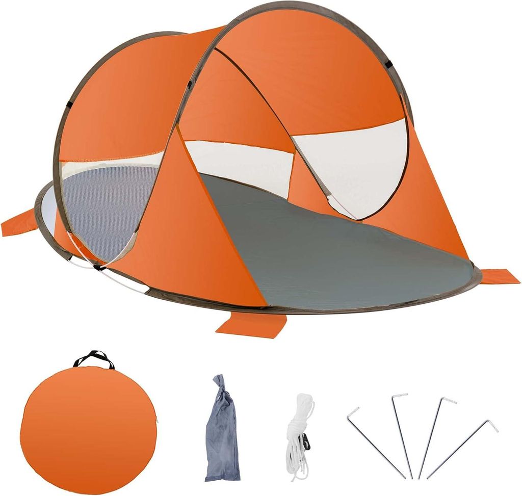 Duhome Strandmuschel Pop Up Strandzelt Wetter- und Sichtschutz Wurfzelt Tragbar UV40+ Pavillon 3 Personen für Camping Picknick, Orange