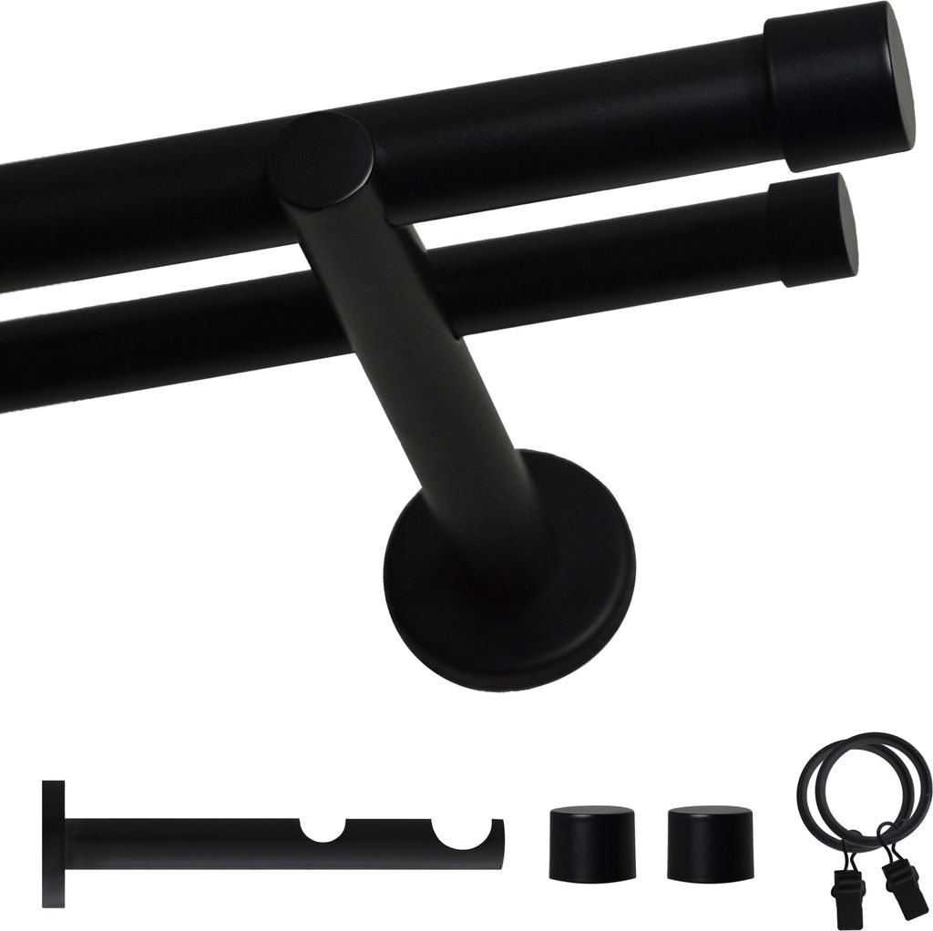 Voppi Gardinenstange Loft 2-läufig 140 cm 19+19 mm schwarz, Produktbild 