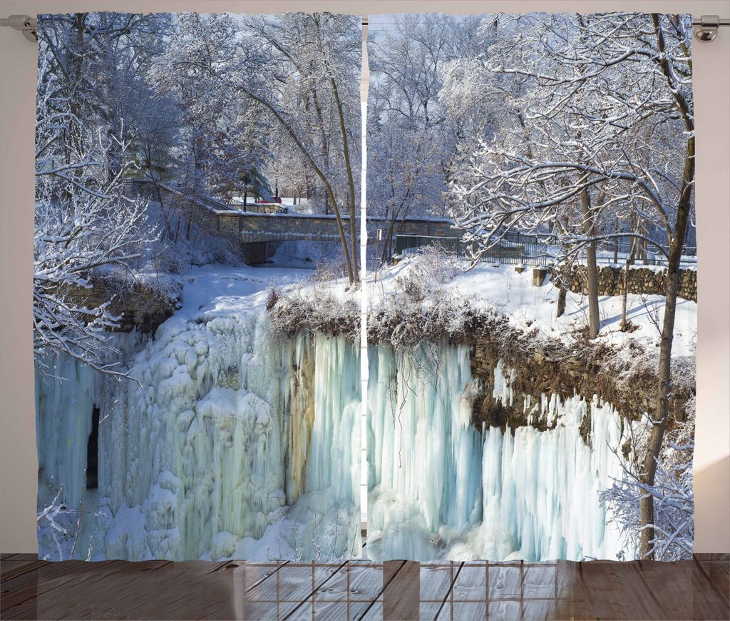 ABAKUHAUS Minnesota Rustikaler Vorhang, Gefrorene Minnehaha Fall, Wohnzimmer Universalband Gardinen mit Schlaufen und Haken, 280 x 245 cm, Mehrfarbig