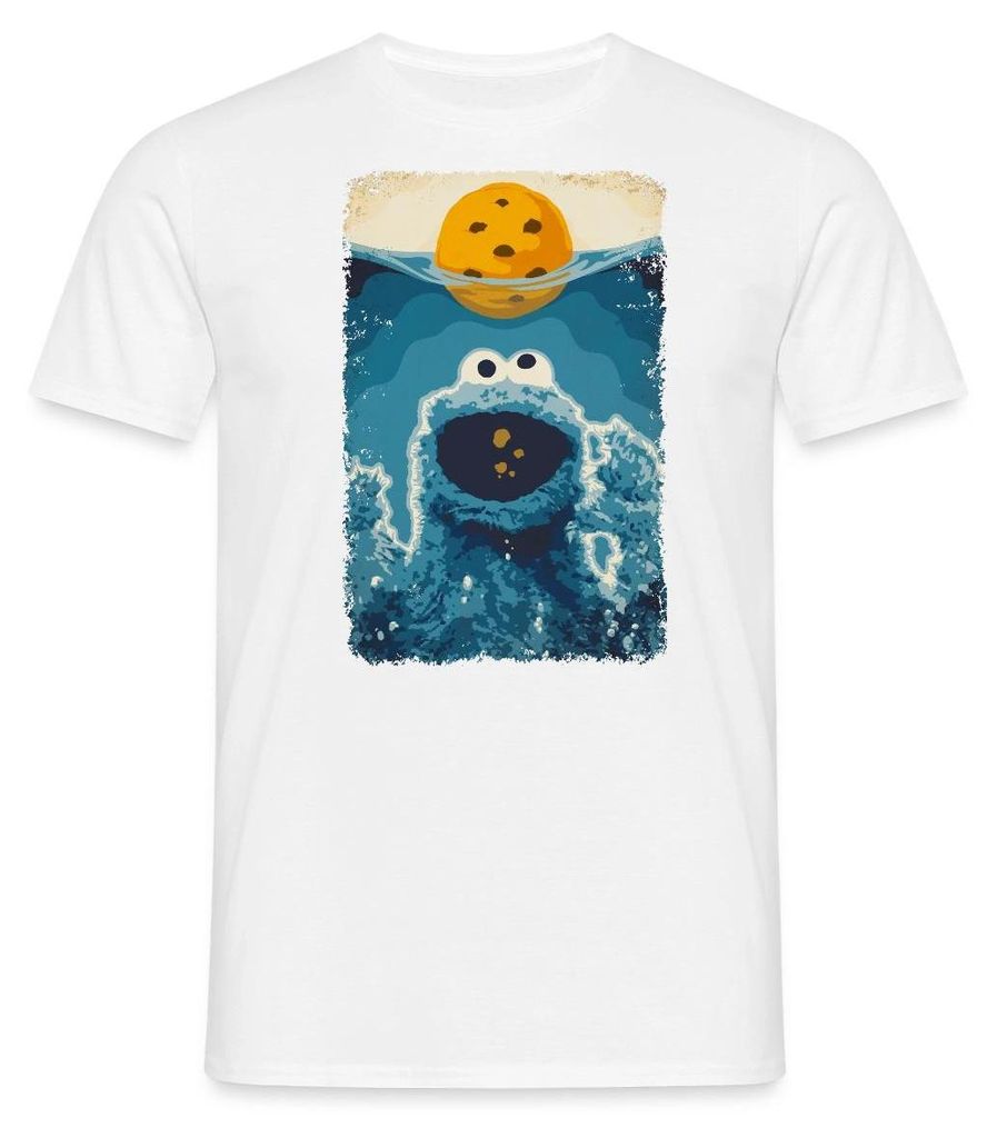 Spreadshirt Sesamstraße Krümelmonster Hai Männer T-Shirt, L, Weiß